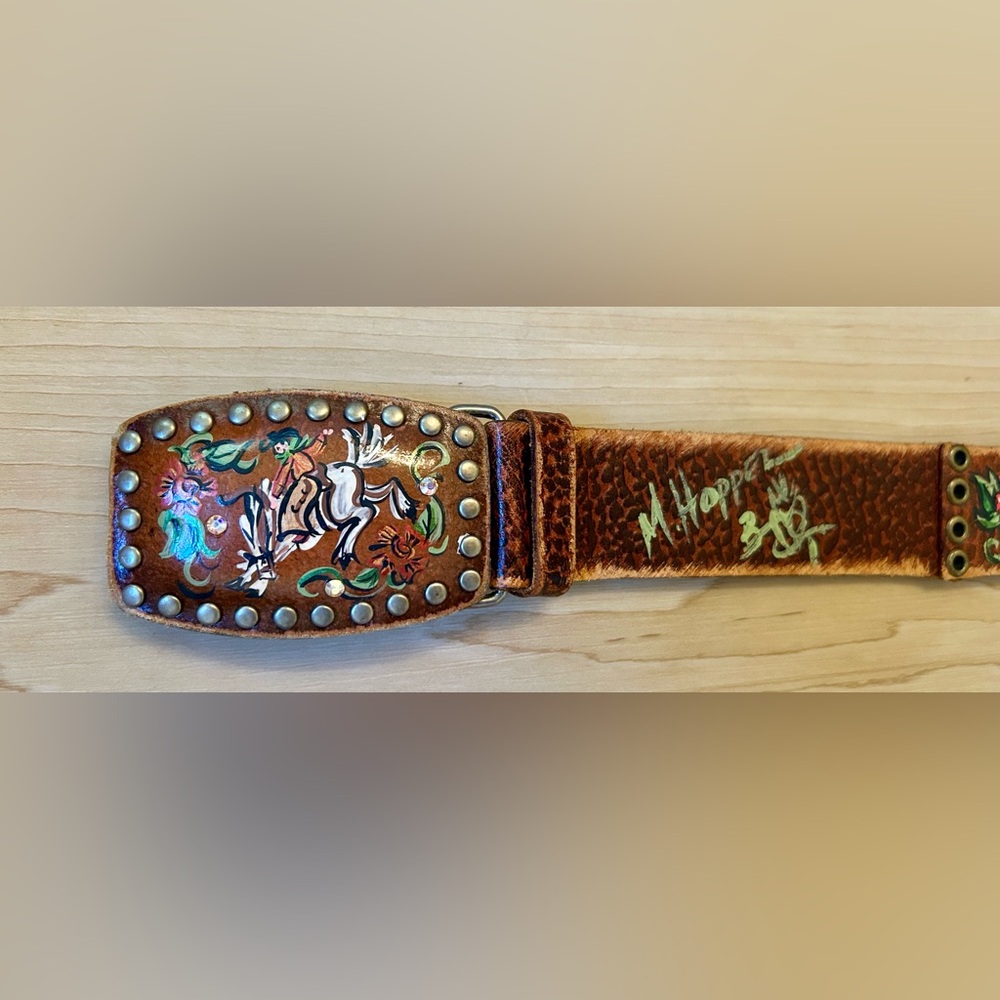 Brown Leather Western Belt with Hand Painted Design